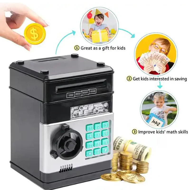 Kids ATM Piggy Bank – Password Lock Automatic Coin Money Safe Kids Coin Bank PLUSH