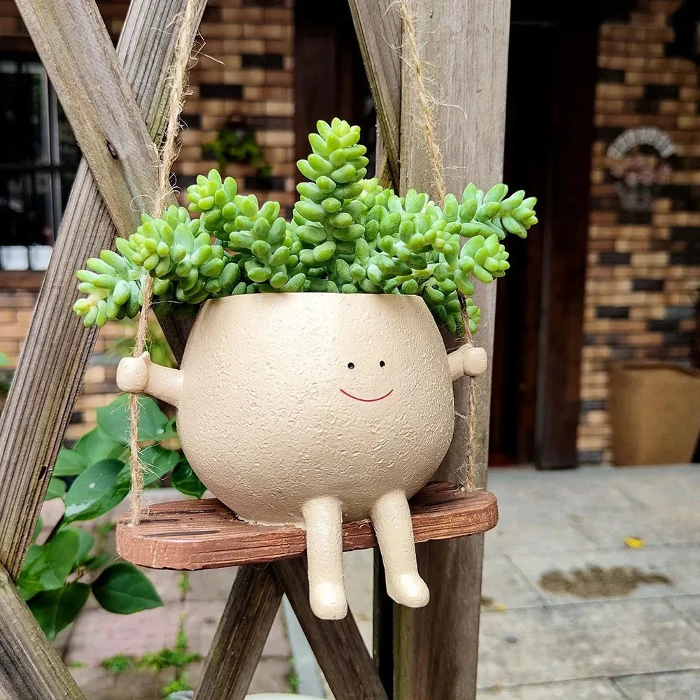 Resin Cartoon Swing Face Wall Planter – Creative Head Flowerpot Wall Hanging Planter PLUSH