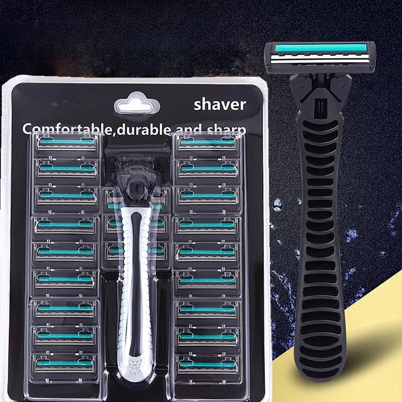 Men's 3-Layer Reusable Razor Set – 1 Handle + 21 Blade Heads Men's Razor Set PLUSH