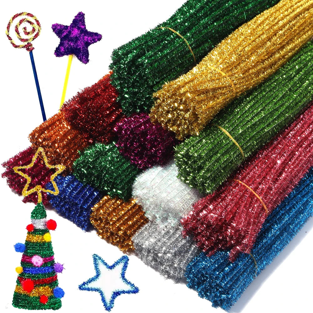 100pcs Glitter Chenille Pipe Cleaners – Colorful DIY Craft Stems Craft Pipe Cleaners PLUSH