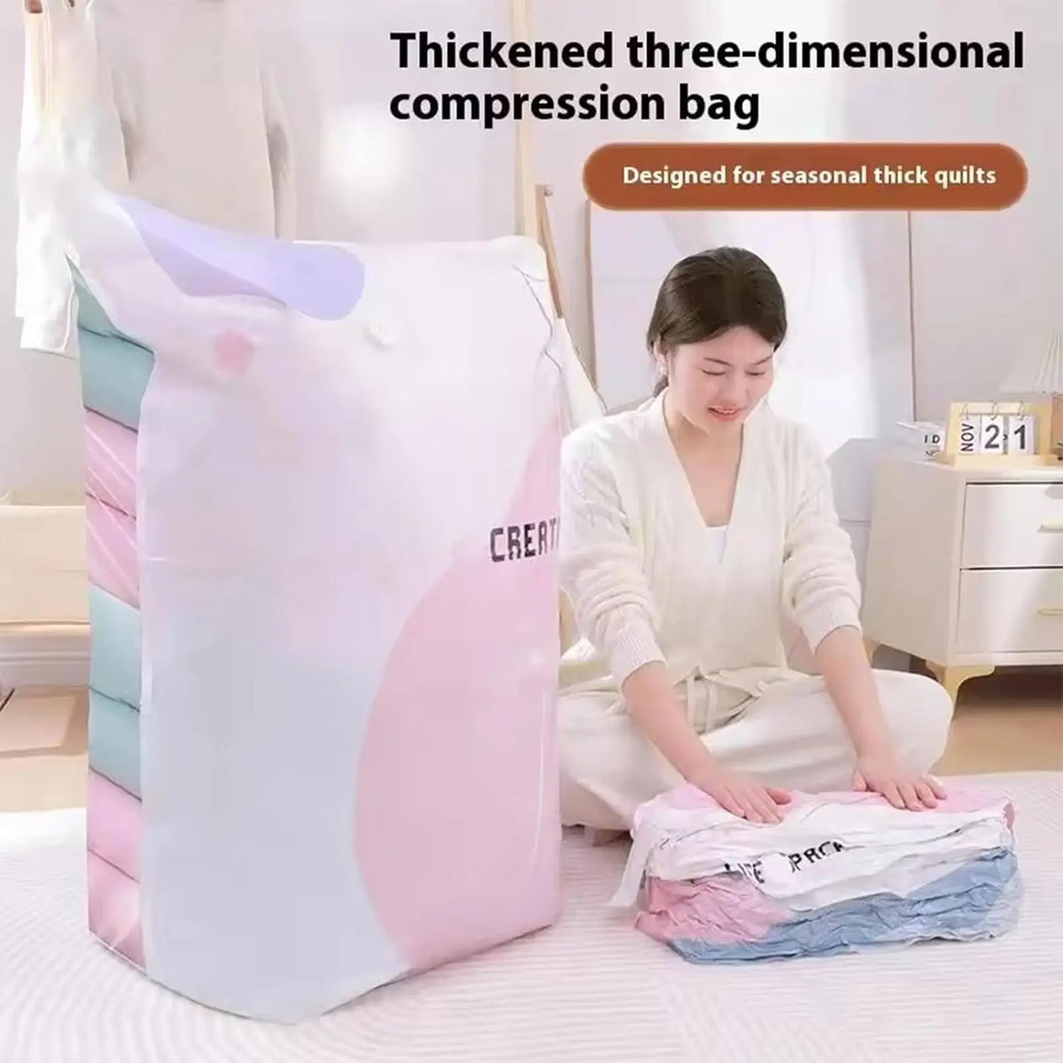 Large Vacuum Storage Bags No Pump – Clothes & Blanket Organizer Vacuum Storage Bag PLUSH