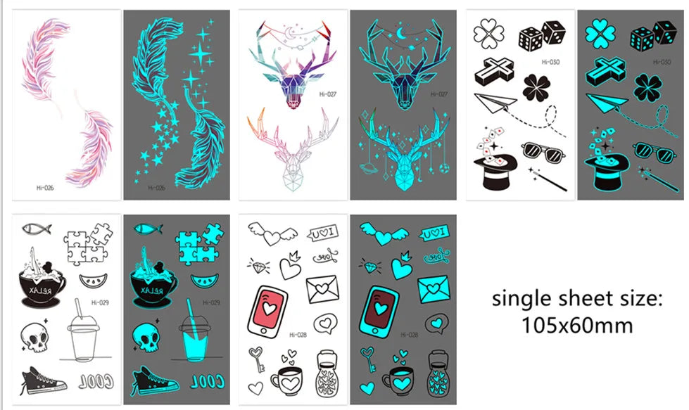 Luminous Glow Temporary Tattoo Stickers – Snake & Butterfly