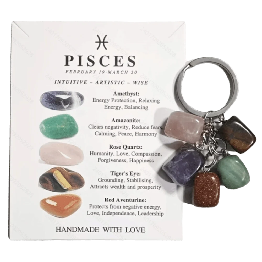 Zodiac Constellation Birthstone Keychain – Stone & Alloy Zodiac Keychain PLUSH Pisces