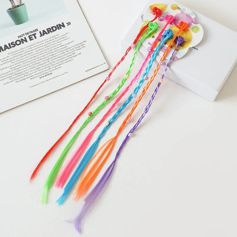 6-Pack Rainbow Braid Hair Extensions with Clips for Kids Kids Hair Extensions PLUSH Plum blossom 6Pcs