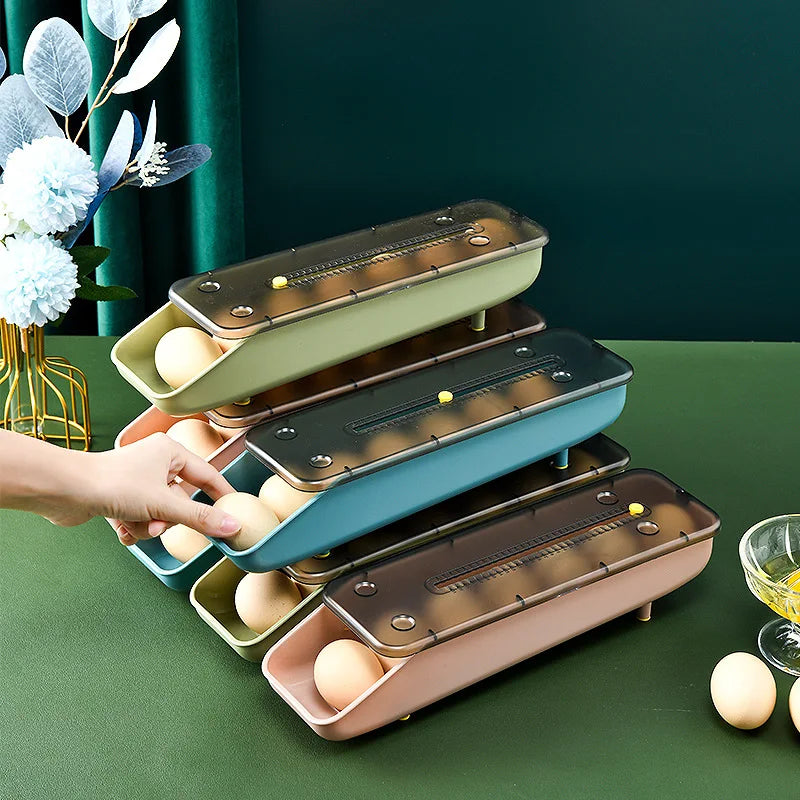 Automatic Rolling Egg Storage Box – Fridge Organizer Tray Egg Storage Organizer PLUSH