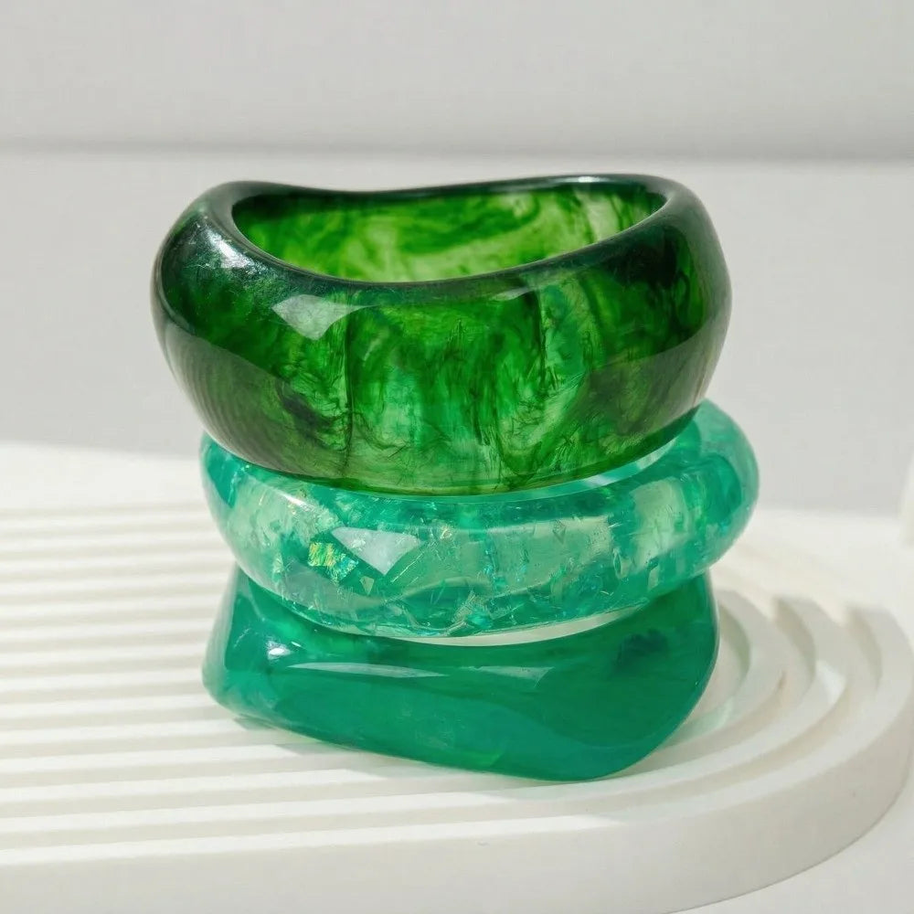 Translucent Resin Bangles – Gradient Marbled Chunky Cuffs Resin Bangle Bracelet PLUSH