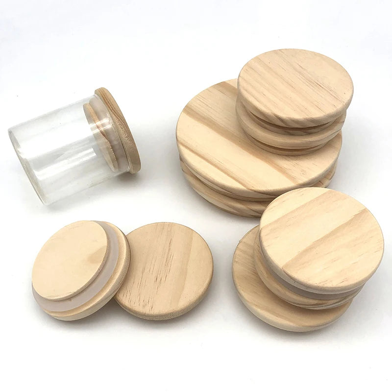 Pine Wood Jar Lids with Silicone Seal – 8 Sizes Available Wood Jar Lid PLUSH