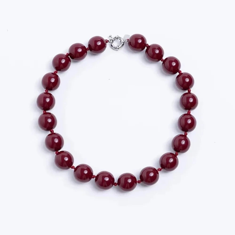 Colorful Candy Bead Choker Necklace – Boho Women's Jewelry Beaded Choker Necklace PLUSH Dark Red