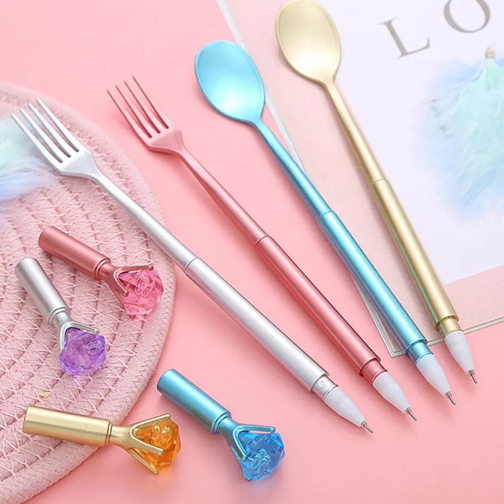 4pcs Cartoon Spoon & Fork Shaped Gel Pens | Smooth Writing Novelty Gel Pens PLUSH