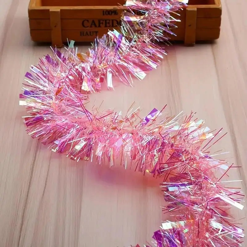 Iridescent Light Green Tinsel Garland – Holographic Holiday Decor Holiday Tinsel Garland PLUSH Pink