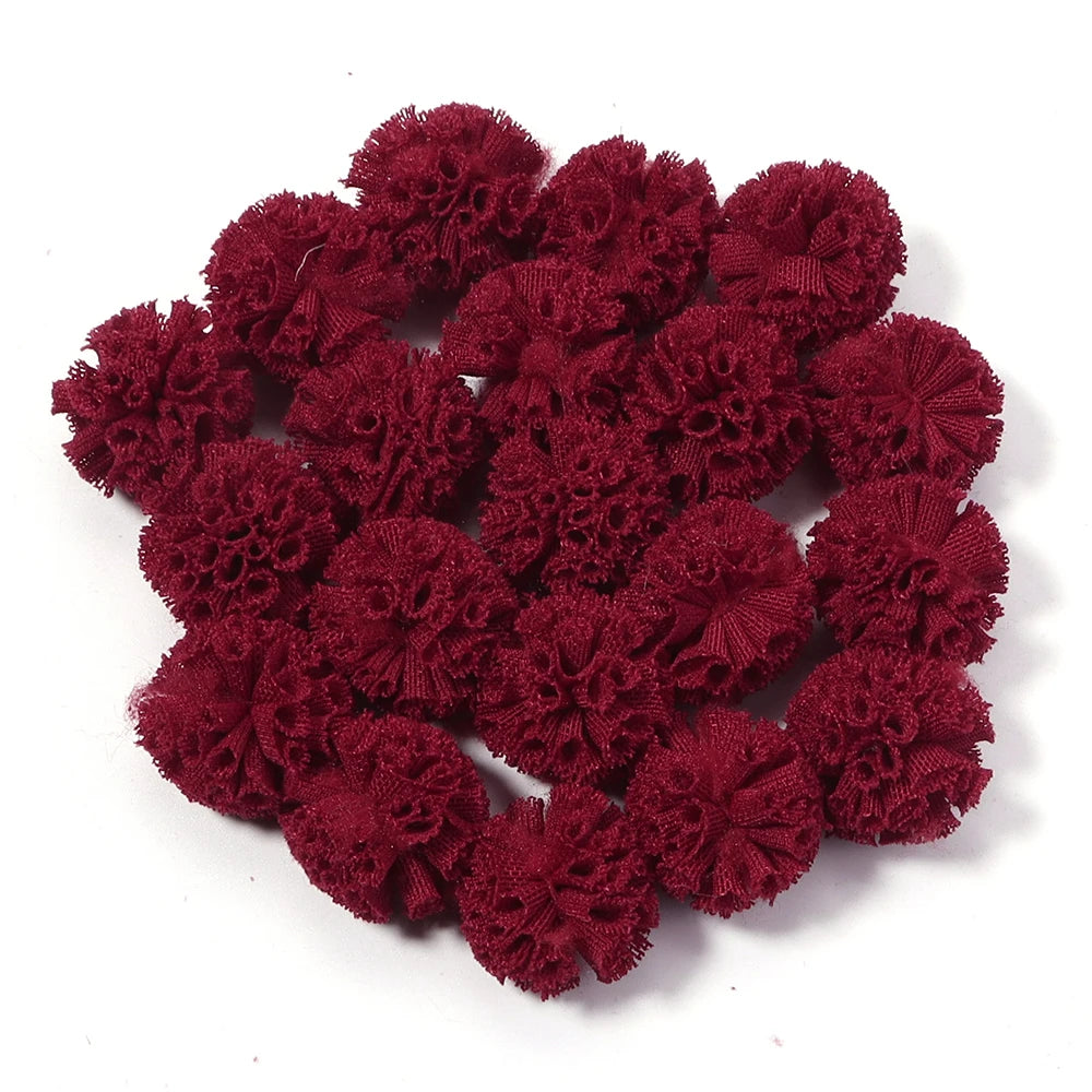 30pcs Tulle Flower Balls for DIY Hair Accessories & Crafts Craft Embellishments PLUSH wine red