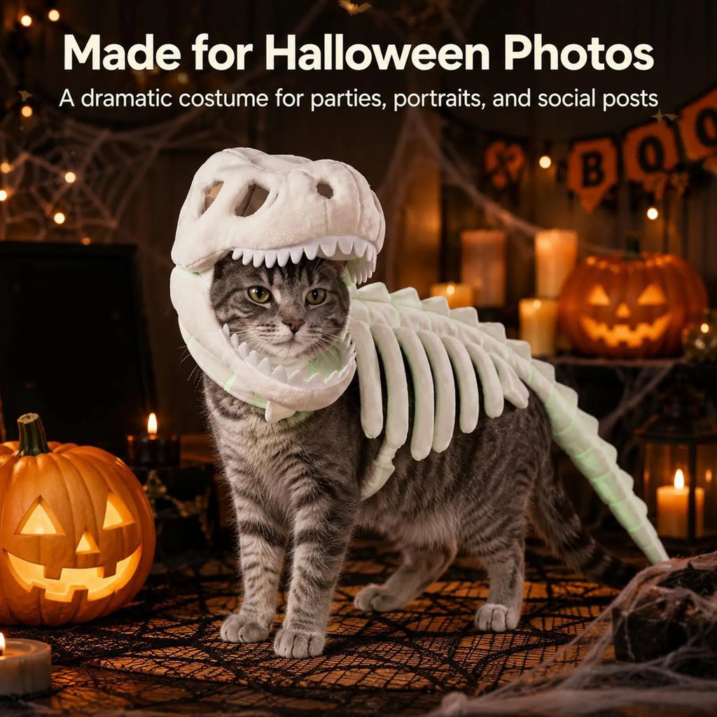 Glowing Dinosaur Skeleton Costume for Cats & Small Dogs Pet Costume PLUSH