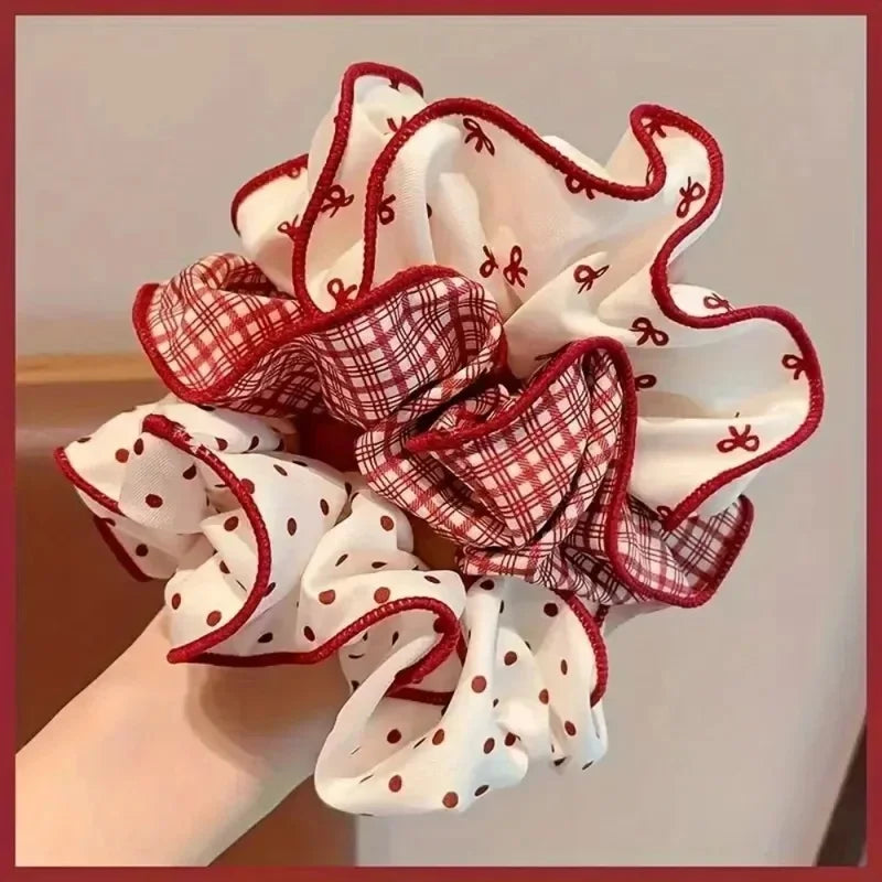 Dot & Plaid Scrunchies for Women – Soft Elastic Hair Ties 2/3pcs Hair Scrunchie Set PLUSH