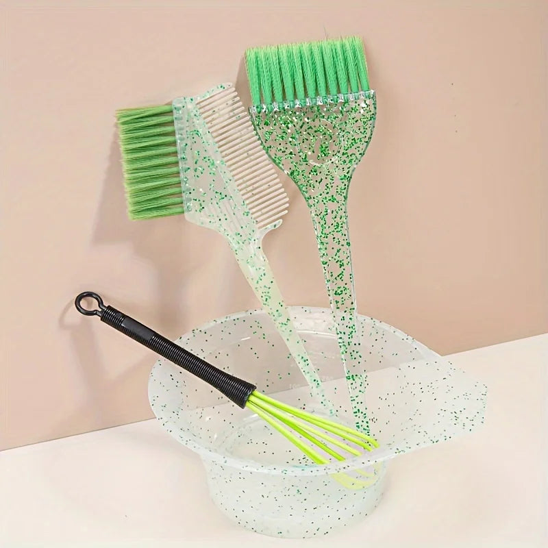 4-Piece Hair Dye Brush & Comb Highlighting Set | Salon Kit Hair Dye Brush Set PLUSH 4pcs-green
