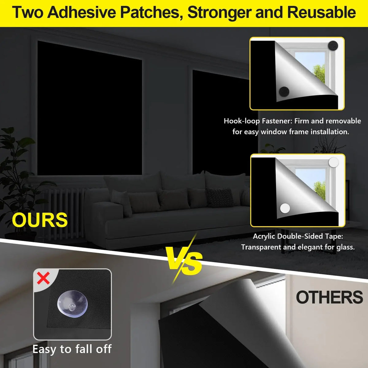 Portable Blackout Curtain – Self-Adhesive Light Blocking Shade Blackout Curtain Shade PLUSH