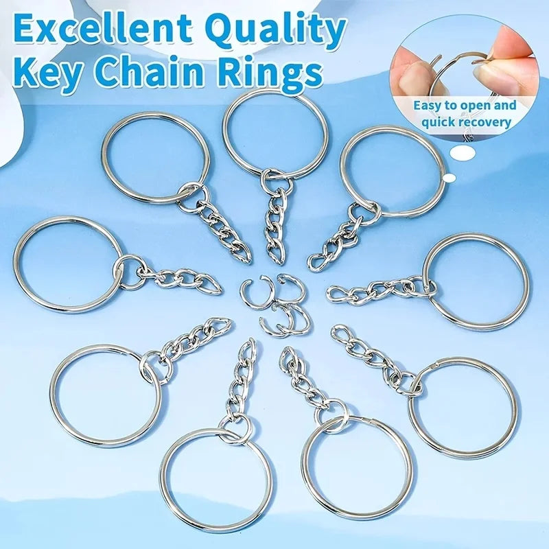 30pcs Silver Plated Metal Blank Keyrings & Carabiner Buckles Keychain Findings Set PLUSH