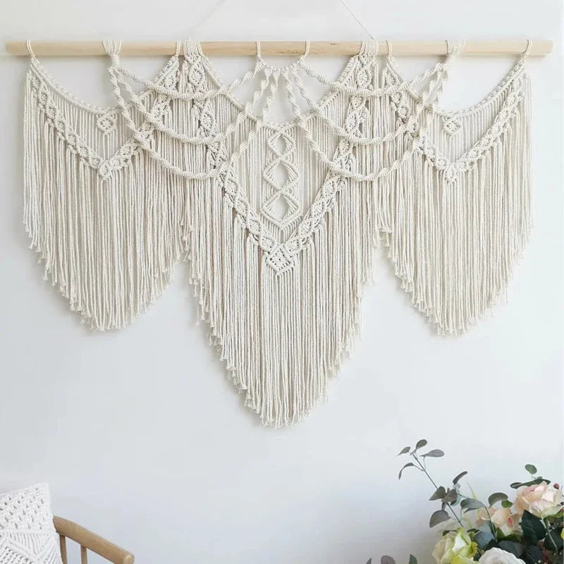 Bohemian Handmade Woven Cotton Rope Tassel Wall Tapestry Wall Hanging Tapestry PLUSH