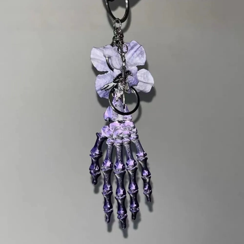 Gothic Skeleton Hand Keychain – Floral Articulated Pendant Gothic Keychain Pendant PLUSH