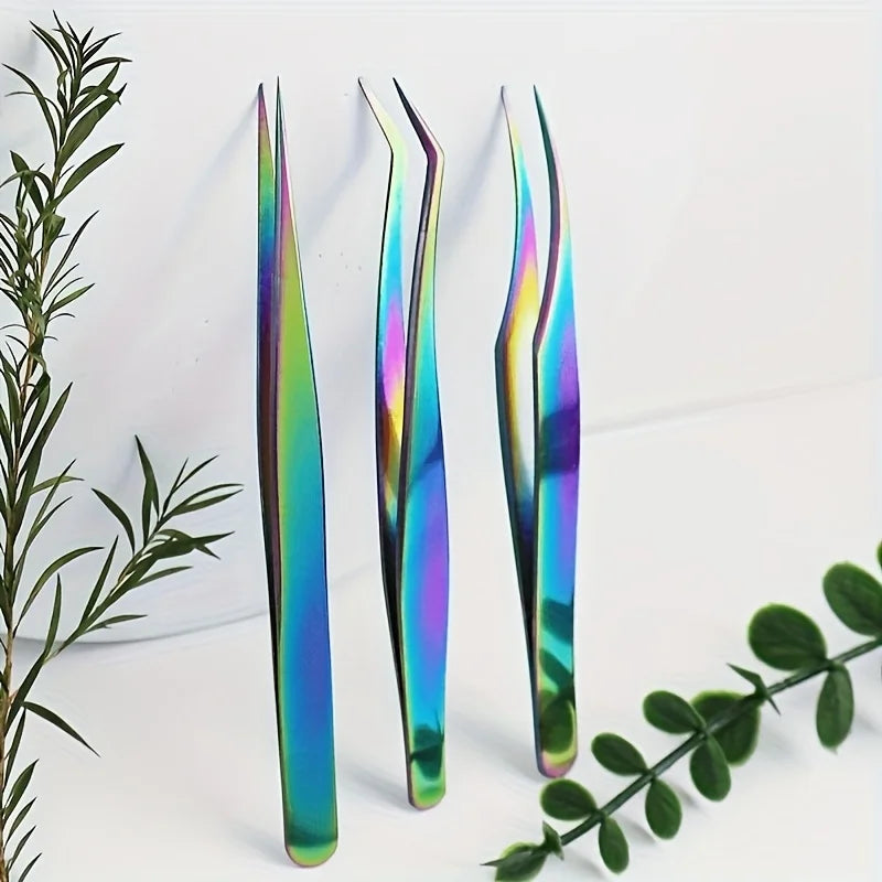 Stainless Steel Eyelash Tweezers Set – 3 Pcs with Box Eyelash Tweezers Set PLUSH