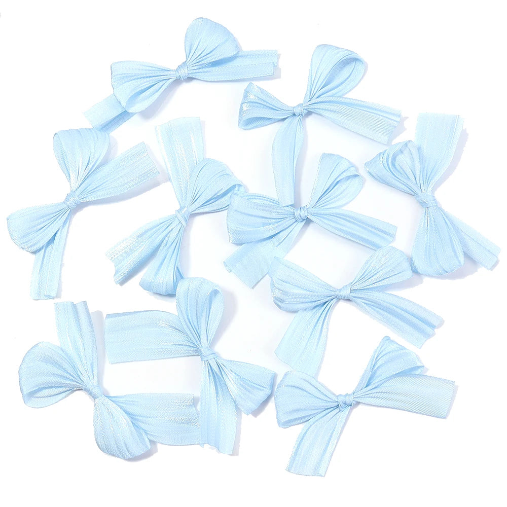 10pcs Pleated Satin Ribbon Bows – DIY Wedding & Hair Decor Ribbon Bow Embellishments PLUSH blue