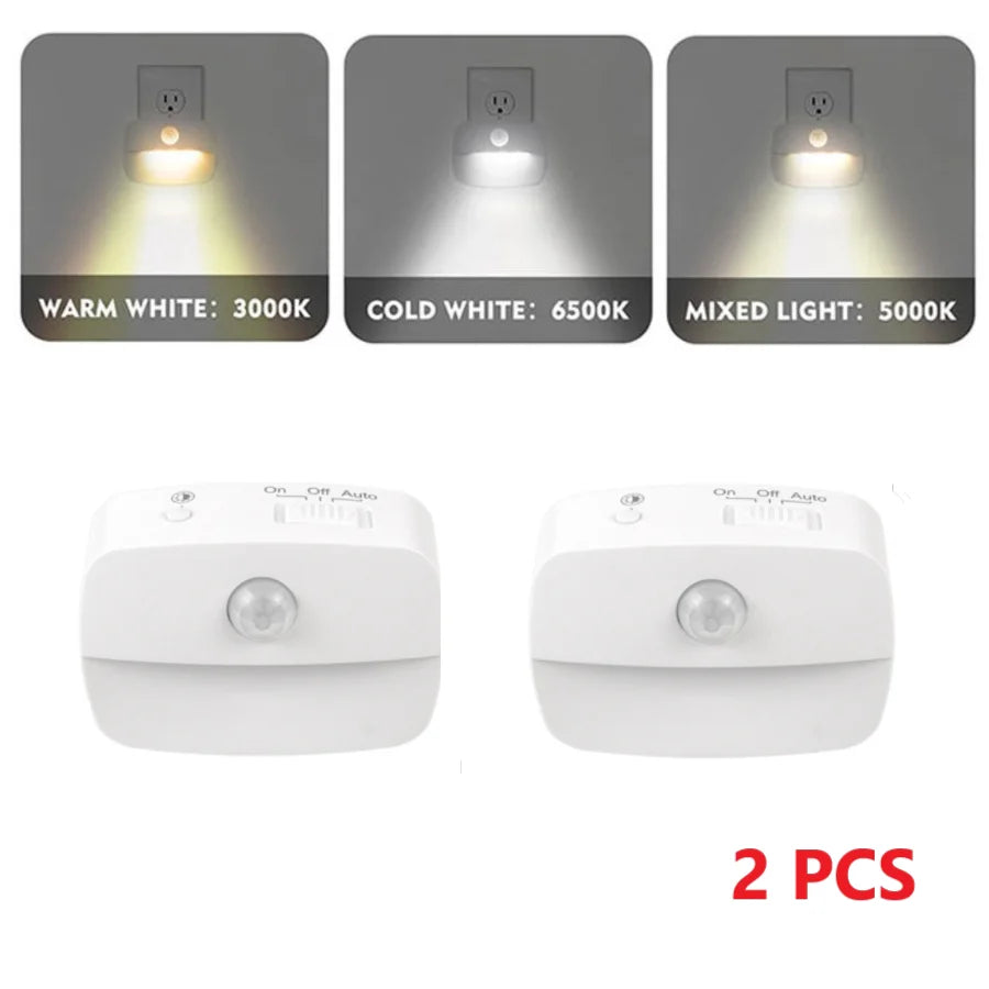 Motion Sensor LED Night Light – 3 Modes, EU/US Plug LED Night Light PLUSH 2 PCS US