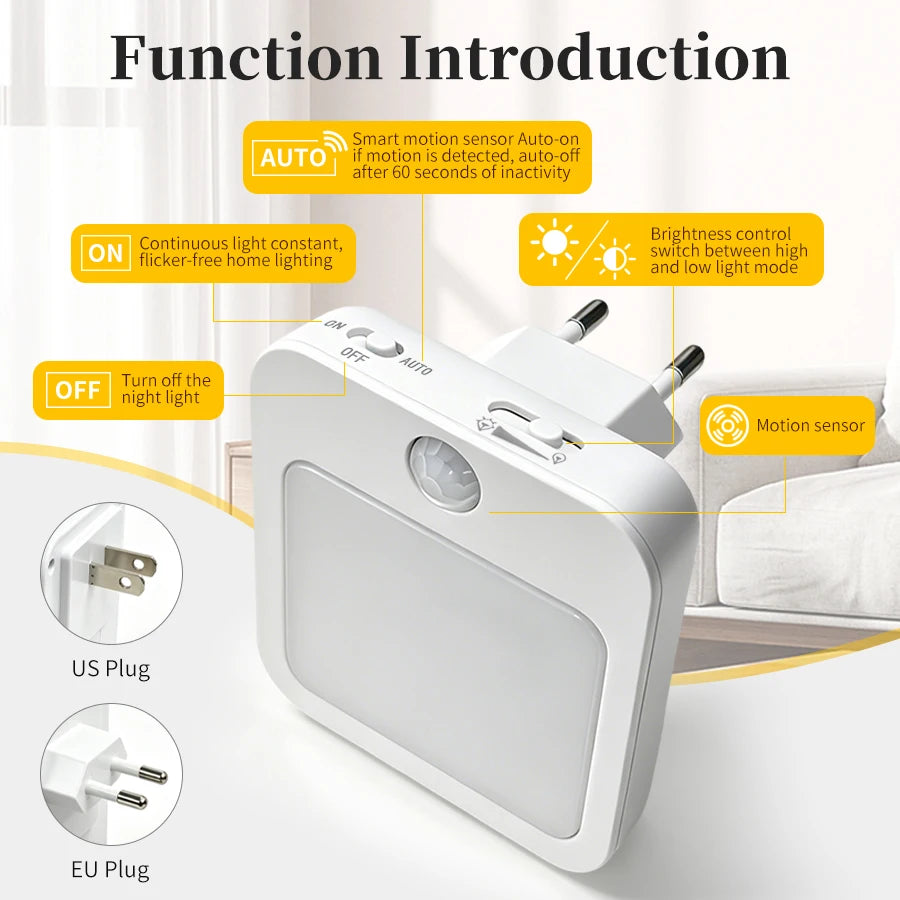 Motion Sensor LED Night Light – Dimmable Plug-In Lamp | GGBEE Motion Sensor Night Light PLUSH