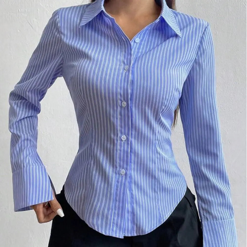 Women's Classic Striped Long Sleeve Blouse – Retro Chic Top Women's Blouse PLUSH
