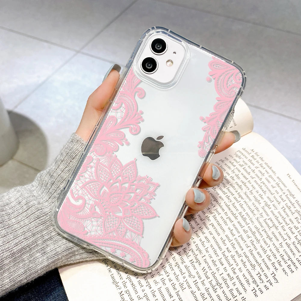 Lace Flower Transparent iPhone Case – Shockproof Floral Cover Phone Case PLUSH -3 iPhone 14 Plus