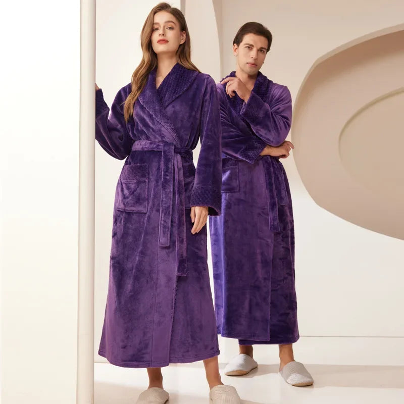 Plush Coral Velvet Bathrobe – Thick Long Robe Men & Women Plush Bathrobe PLUSH