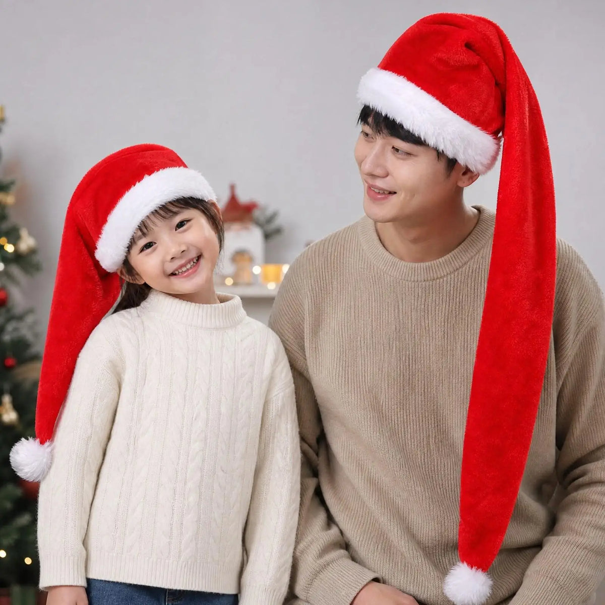 Extra Long Plush Santa Hat – Red with White Fur Trim | Holiday Christmas Costume Hat PLUSH