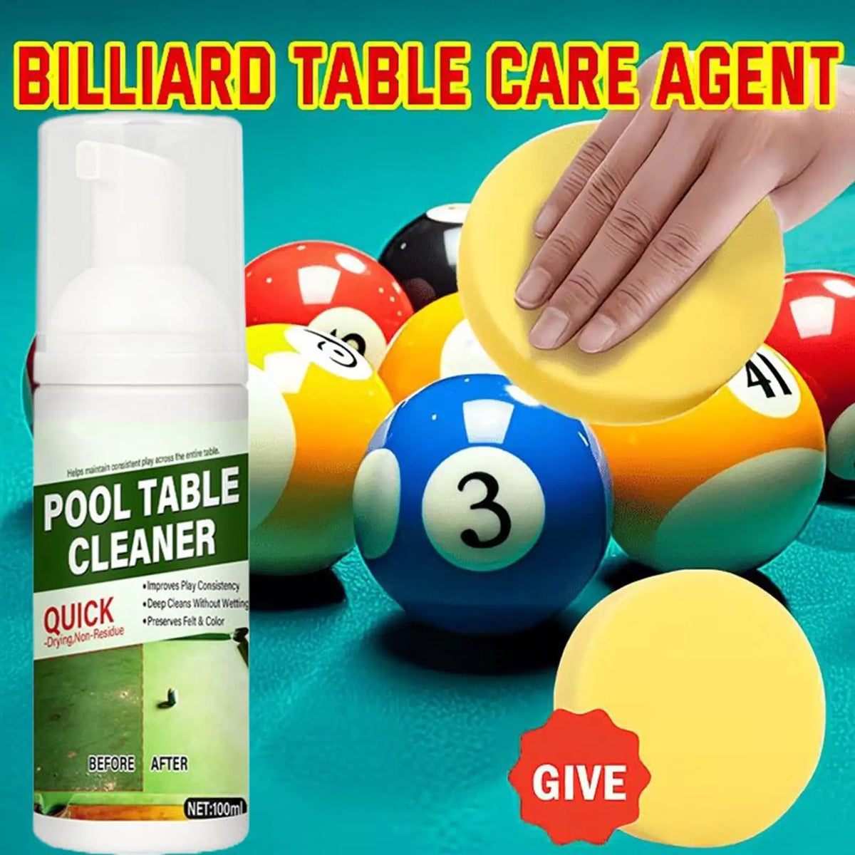 100ml Billiard Ball Cleaning Spray & Towel – Restore Shine Billiard Cleaning Kit PLUSH