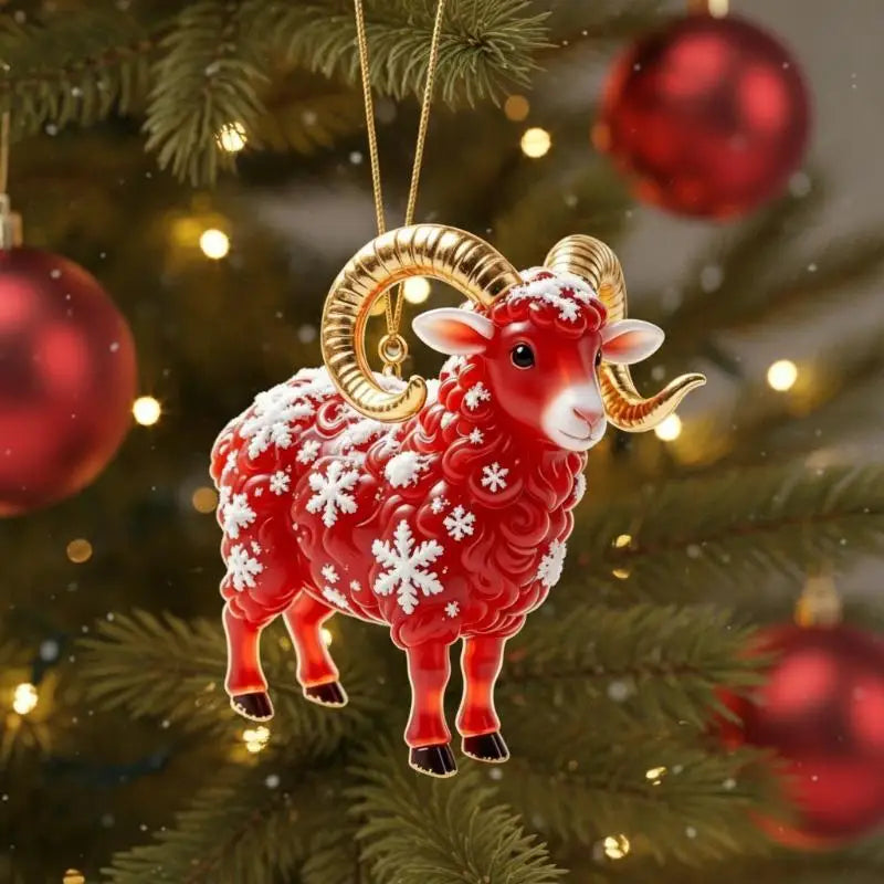 Acrylic Chinese Zodiac Goat Hanging Ornament Red Gold Holiday Hanging Ornament PLUSH