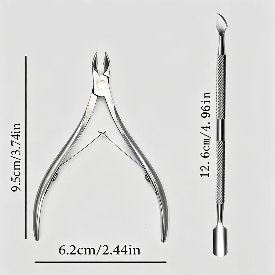 2-Pc Stainless Steel Nail Cuticle Scissors & Push Tool Set Nail Cuticle Tool Set PLUSH
