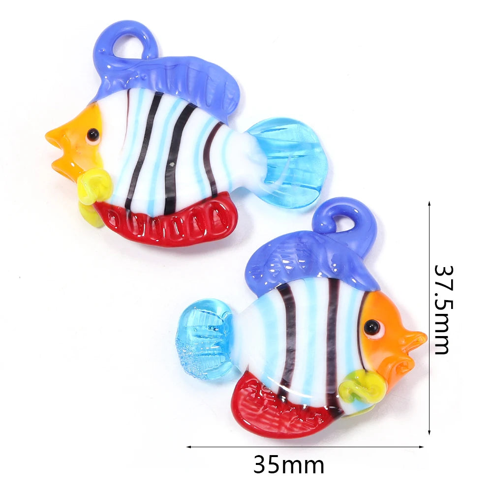 Tropical Fish Lampwork Glass Beads 2pcs – DIY Jewelry Charms Lampwork Glass Beads PLUSH blue white
