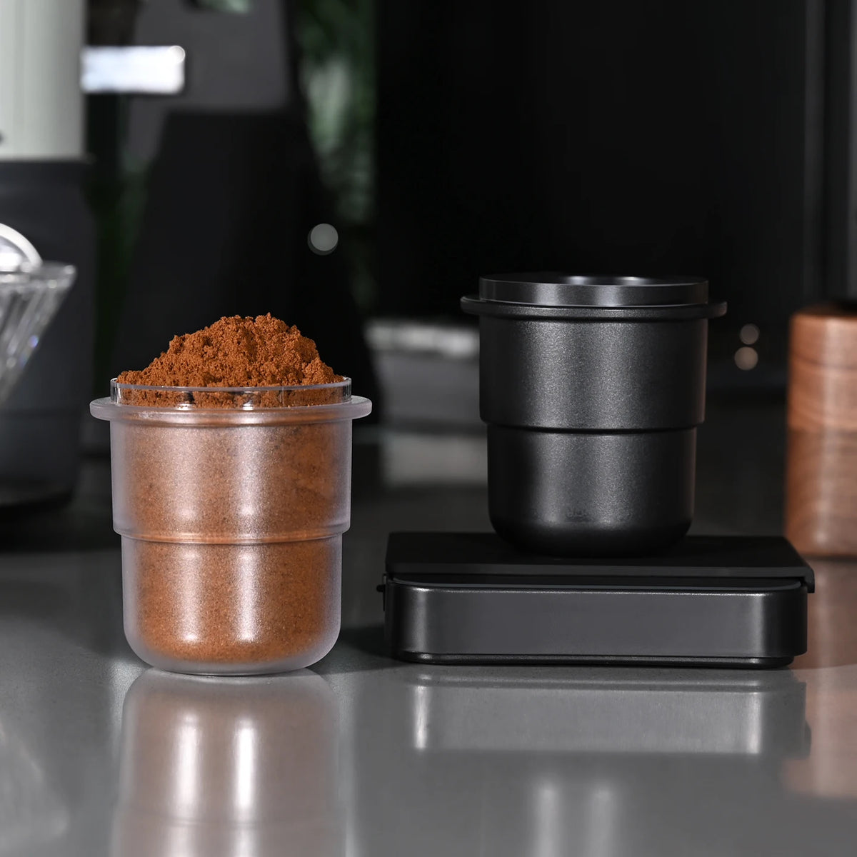 58mm Frosted Espresso Dosing Cup – Clear Coffee Accessory Espresso Dosing Cup PLUSH