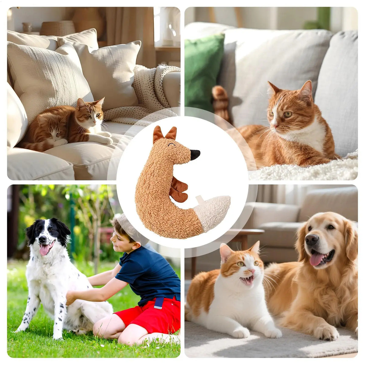 Interactive Plush Fox Chew & Squeak Toy for Cats & Dogs Pet Chew Toy PLUSH