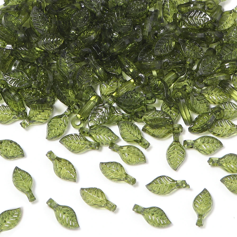 200pcs Green Leaf Glass Crystal Charm Beads – DIY Jewelry Glass Charm Beads PLUSH