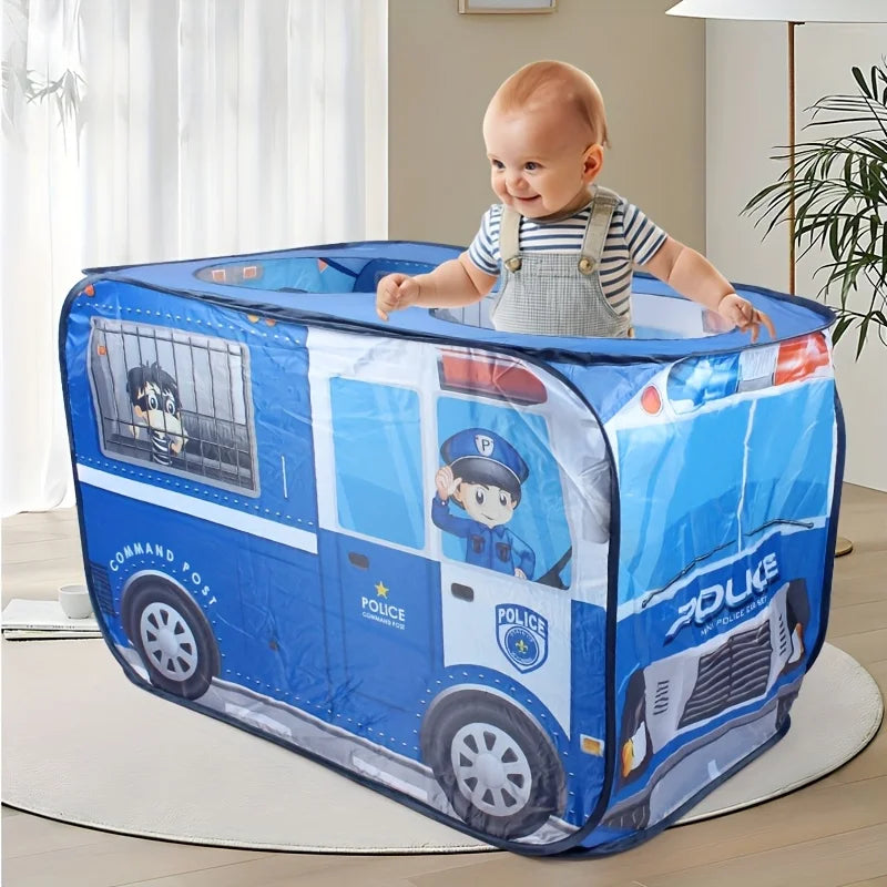 Kids Blue Police Car Pop-Up Play Tent | Foldable Playhouse Kids Play Tent PLUSH