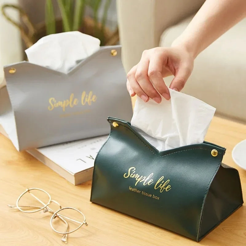 Leather Tissue Box Cover | Napkin Holder for Home, Car & Hotel Tissue Box Cover PLUSH