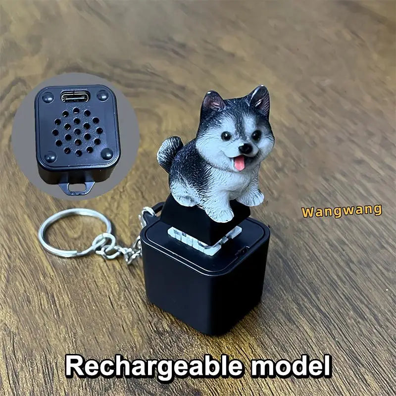 LED Sound Fidget Keychain – Dog & Cat Clicker Toy USB-C Fidget Keychain Toy PLUSH Dog USB