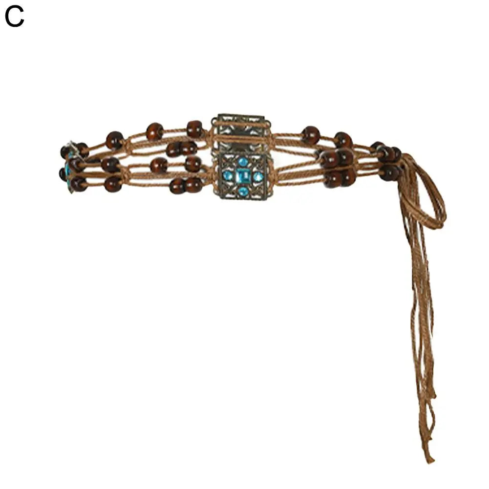 Vintage Bohemian Woven Waist Belt – Ethnic Boho Chain Woven Waist Belt PLUSH C