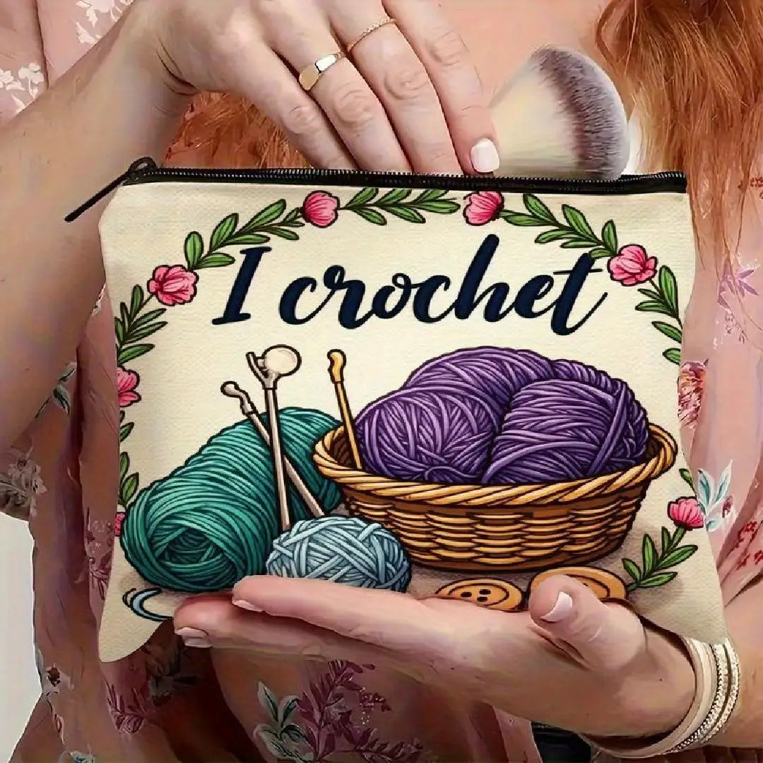 Yarn Knitting Print Makeup Bag – Zipper Pouch for Women Cosmetic Zipper Bag PLUSH