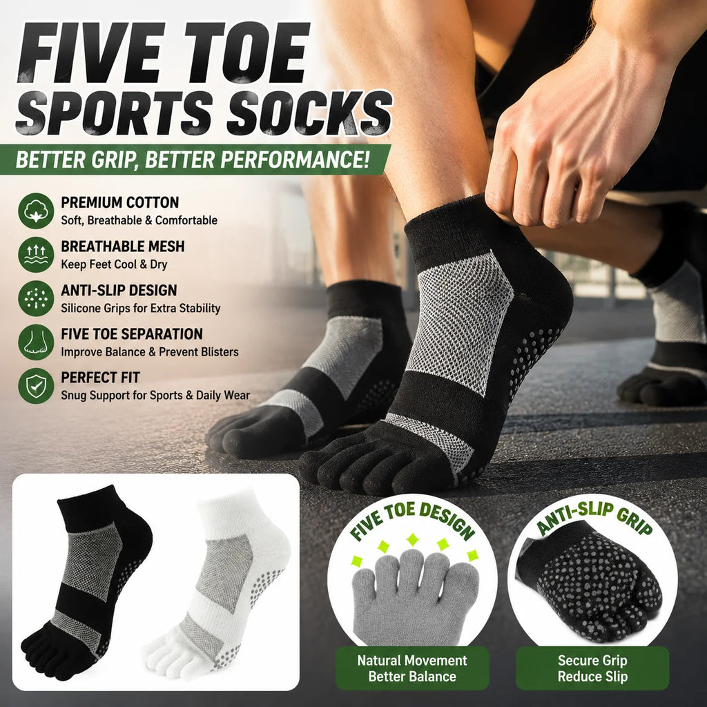 Cotton Five-Toe Anti-Slip Sports Ankle Socks for Men Five Toe Ankle Socks PLUSH