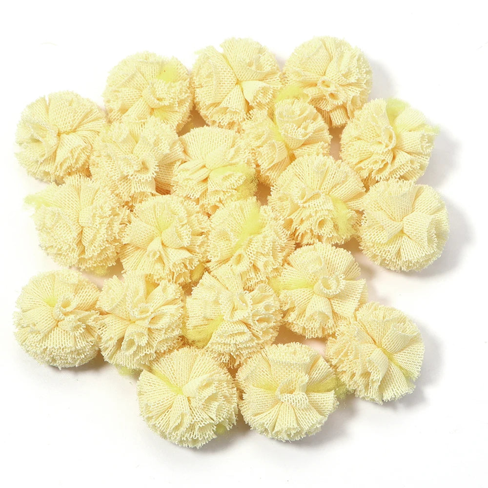 30pcs Tulle Flower Balls for DIY Hair Accessories & Crafts Craft Embellishments PLUSH light yellow