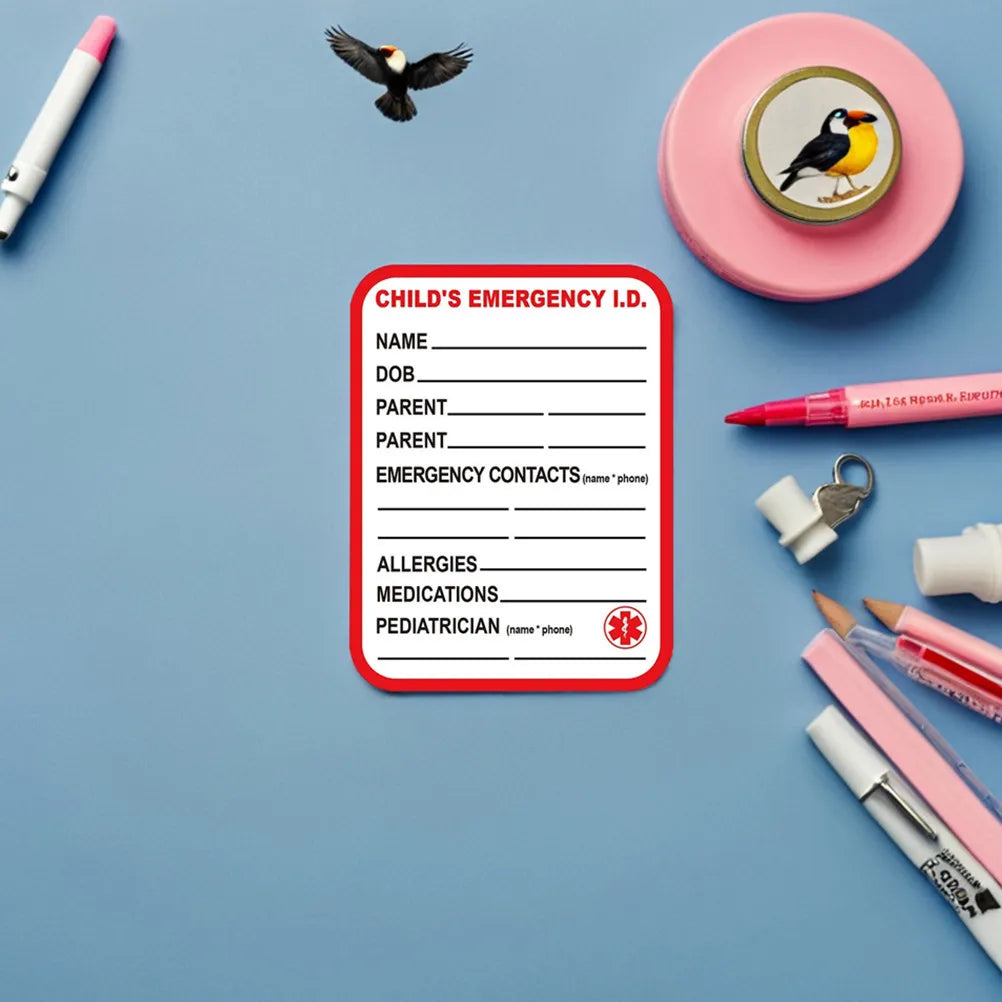 Emergency ID Safety Stickers 10 Pack – Car Seat & Stroller Labels Child Safety Labels PLUSH