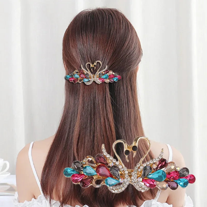 Swan Rhinestone Hair Clips – Colorful Barrettes for Women Rhinestone Hair Clip PLUSH