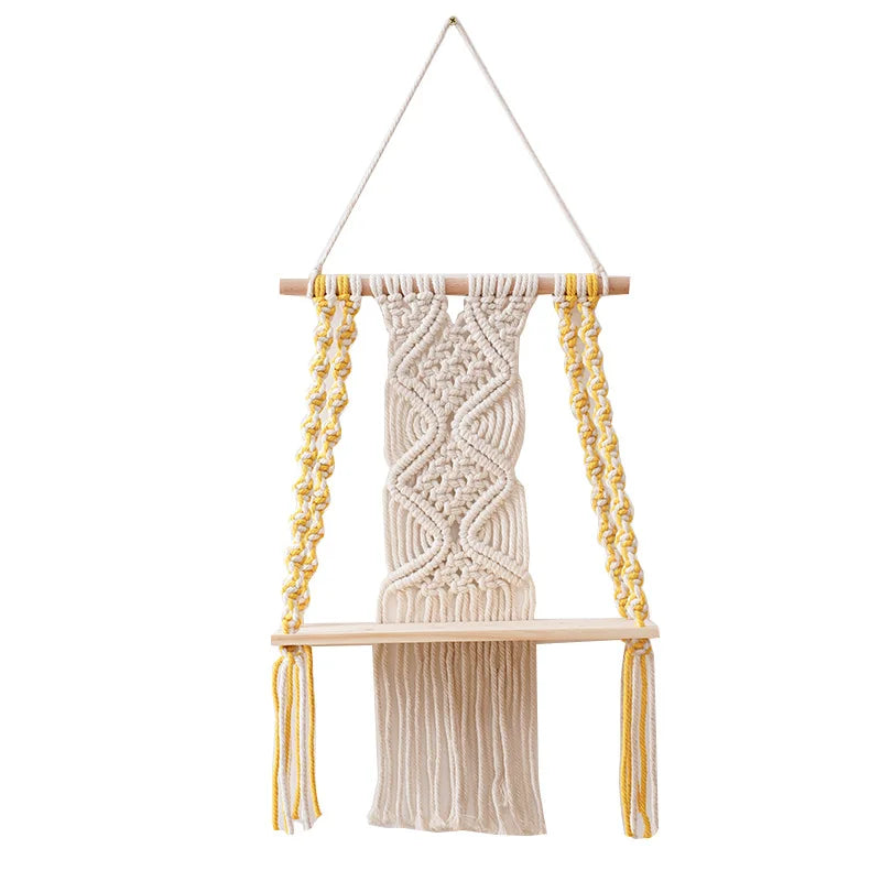 Bohemian Hand-Woven Cotton Rope Wall Hanging Tapestry 30×50cm Woven Wall Tapestry PLUSH 30X50cm yellow beige