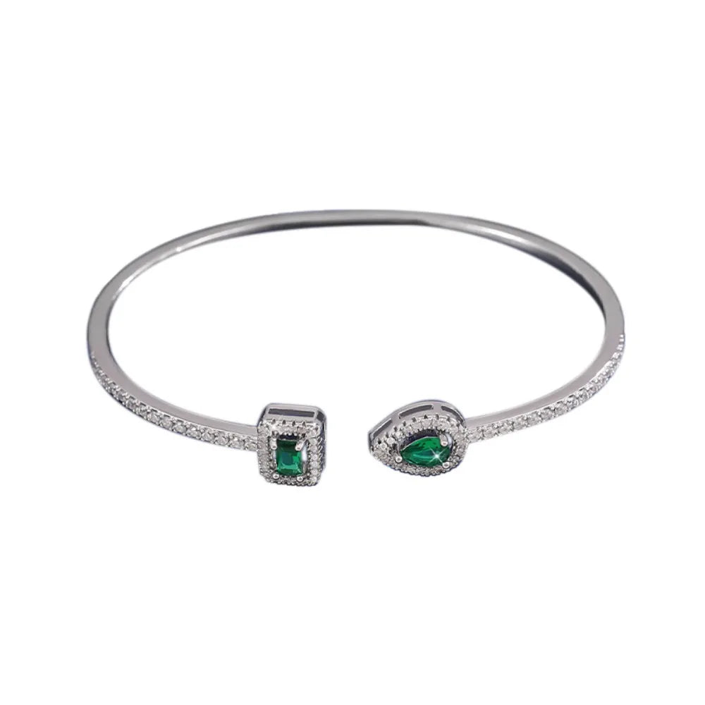 Cubic Zirconia Cuff Bracelet – Adjustable Open Bangle Cuff Bracelet PLUSH Green