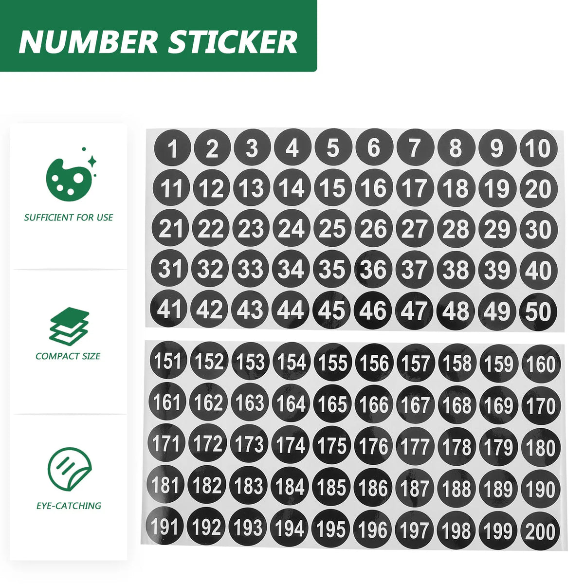 Round Vinyl Number Stickers 1–200 | 4 Sheets Adhesive Labels Adhesive Number Labels PLUSH