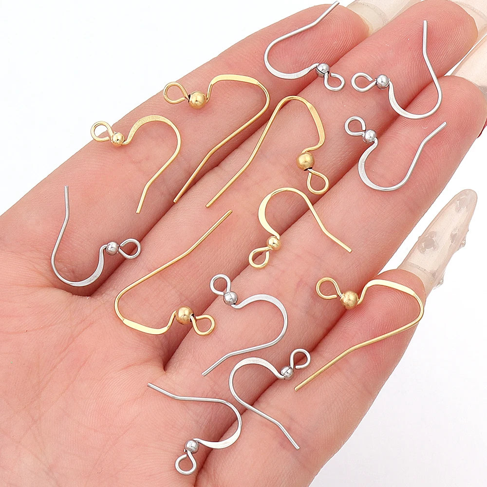 Stainless Steel Flat Wire Earring Hooks Clasps – 20-50pcs Earring Hooks Findings PLUSH